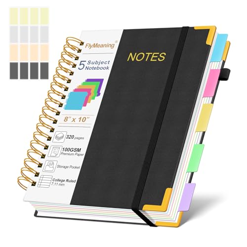 Hardcover Spiral Notebook Journal with Removable Dividers Tabs - color: Black, size: 8"x10"