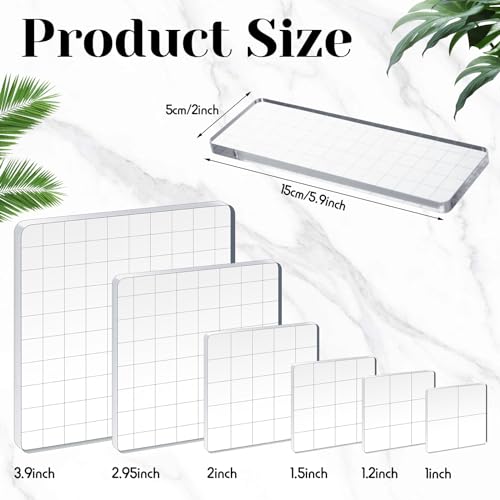Mudder 7 Pcs Acrylic Stamp Blocks Set with Grid Lines,Straight Edge - style: Straight Edge