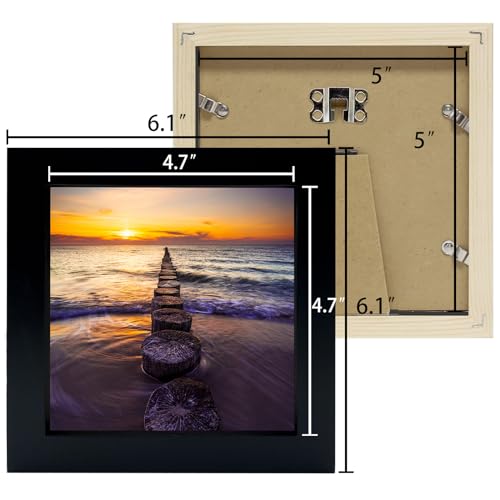 5x5 Black Picture Frames Set of 2, Square Solid Wood Photo Frame for Tabletop or Wall Mounting - color: Black, size: 5X5(2pcs)