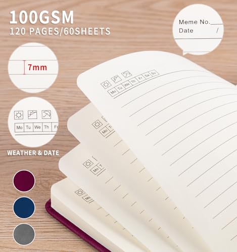3 Pack 3.7" x 5.7" Pocket Notebooks A6 Small Notebook 100 GSM Thick Paper | Note Taking Journaling Notebooks Journals For Writing Mini Note Pads With Pen Holder (Wine, Navy, Charcoal) - color: Wine & Navy & Charcoal