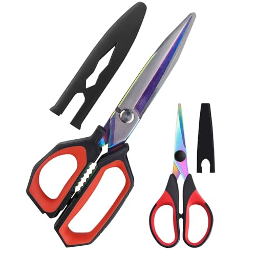 9.5" Multipurpose Heavy Duty Scissors, Titanium Coating Forged Scissors, Comfort Grip, Industrial Shears for Carpet, Wire, Leather, Fabric,Cardboard - color: Titanium-coated