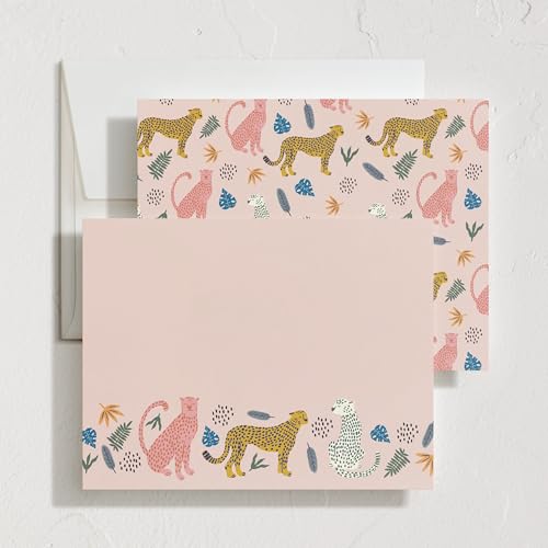 Minted Sweet Tropical Stationery Set, Set of 10, Flat Note Cards & Envelopes for Invitiations and Handwritten Thank You Messages, Jungle Cats & Foliage Design, Gifts for Teachers, Luxurious Paper - color: Sweet tropical