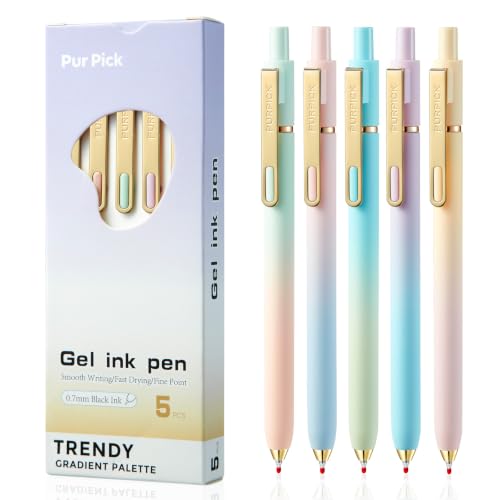 Cute Gel Pens,5 Pcs 0.7mm Retractable Quick Dry Black Ink Pens - color: 5 pcs