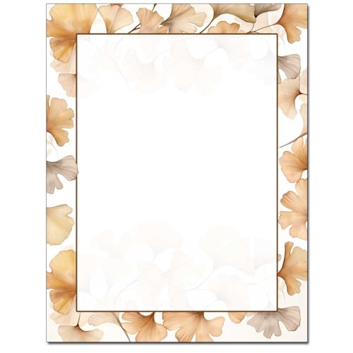 Ginkgo Leaves 100 Pack - 8.5 x 11 Inch Printable Letterhead - Laser and Inkjet Printer Compatible - size: 100 Pack, style: Ginkgo Leaves
