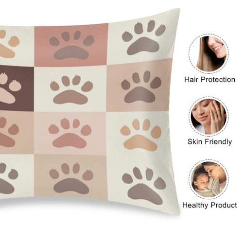 Satin Pillowcase for Hair and Skin, Standard Size Cute Animal Paw Print Decorative Pillow Sham with Envelope Closure Pillow Cover for Bedroom Hotel - color: Cute Paw Print, size: 20x26in