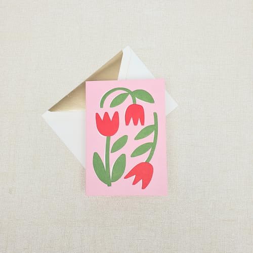 Lady Jayne Note Cards Set of 12 Boxed Embossed Cards with Gold Foil-Lined Envelopes, 3.5" x 5", Oversized Red Tulips - color: Tulips