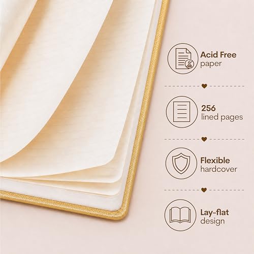 WORLD TRAVELER Eccolo A5 Lined Journal 256 Ivory Pages Lay Flat 6x8 - color: Gold Thoughts