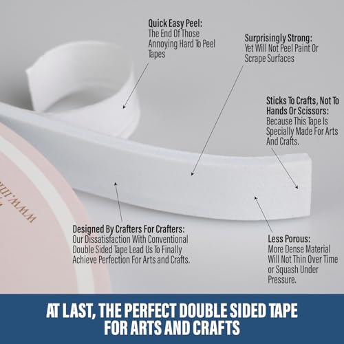 Double Sided Tape for Crafts, 2mm Thick Foam Adhesive Tape for Scrapbooking, Journals & DIY Projects, Strong Double Stick Tape for Card Making, Photos, Paper Projects 0.98 in X 16.4 ft (25mm X 5m)