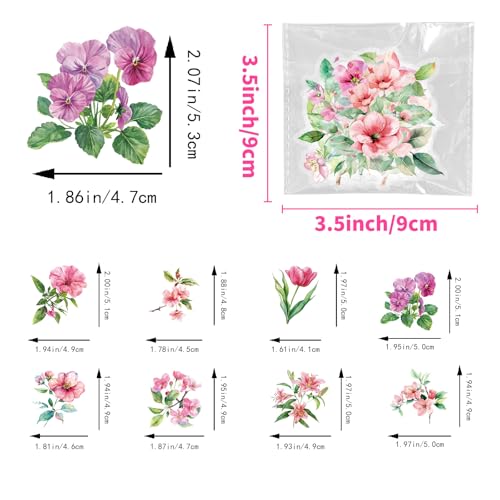 50pcs Pink Flower Stickers for Scrapbooking - Waterproof Clear Floral Botanical Sticker for Journaling, Crafts, Art Projects, Glass Potion Bottles - color: Pink Flower