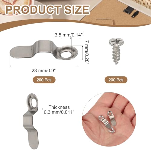 uxcell 200pcs Picture Frame Backing Clips, 0.9" Photo Frame Buttons Fasteners Hardware Corner Clip with 200pcs Screw for Hanging Pictures Crafts Drawing, Bow Shaped Silver - color: Silver, size: 0.9"