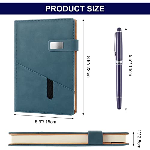 A5 Lined Leather Journal with Pen, 240 Pages Refillable Hardcover Notebook with Pocket and Magnetic Buckle, 80gsm Thick Daily Diary for Men and Women, Great Gift for Business School Travel Personal - - color: Navy blue, size: A5 Lined Paper