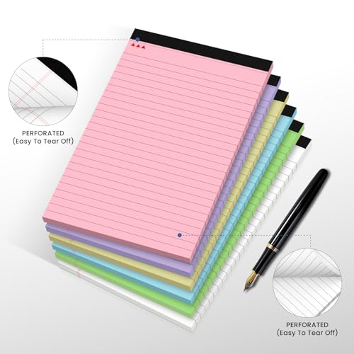 6 Pack Notepads 5x8, Color, Small Legal Pads, Perforated Notebook - color: Multi-color-6
