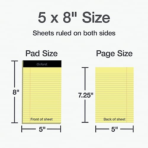 Oxford 5 x 8 Legal Pads, Narrow Ruled, Perforated Canary Yellow Lined Paper, 50 Sheets Per Writing Pad, Small Notepads for Business, College & Office Use, Made in the USA (74017), Pack of 12 - size: 5 x 8 (Pack of 12)