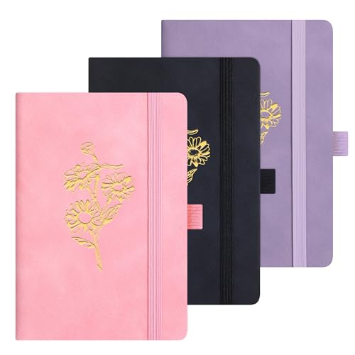 BOBO RABBIT Pocket Lined Notebooks Mini Aesthetic Floral Hardcover Journals - color: Pink, Black, Purple-D