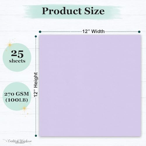 Cardstock Warehouse Pop-Tone Grapesicle Light Purple/Lavender Cardstock Paper – 25 Sheets, 12 x 12" - 100lb/270 GSM Premium Purple Card Stock for Die-cutting Scrapbooking Card Making & DIY Projects - color: Grapesicle Light Purple