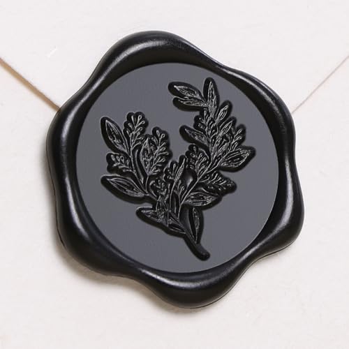 UNIQOOO Wax Seal Stickers - Eucalyptus Wedding Invitation Envelope Seal Sticker, 50 Pcs Self- Adhesive Black Stickers, Perfect for Invitation, Christmas, Gift Wrapping, Party - color: Eucalyptus Leaf - Black, size: Eucalyptus leaf,50