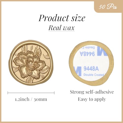 UNIQOOO Wax Seal Stickers - 3D Vintage Floral Wedding Invitation Envelope Botanical Seal Stickers, 50 Pcs Self- Adhesive Light Gold Flower Stickers, Perfect for Invitation, Gift Wrapping, Party - color: Light Gold, size: Vintage Floral,50