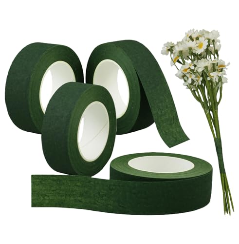 4 Rolls 1 Inch Wide Floral Tape Dark Green Flower Tape for Bouquet Stem Wrapping (4, Dark Green, 1 inch*30Yard) - color: Dark Green, size: 1 inch*30Yard