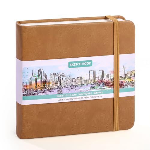 5 × 5 Inch Square Sketch Book, 80 Sheets Small Sketch Book, Brown - color: Coffee Brown