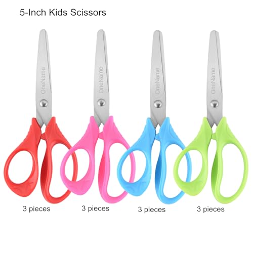 OneName 5" Kids Scissors 12 Pack,Safety Blunt Tip Scissors, School Supplies - color: Right-handed 12pack Pink,green,blue,red