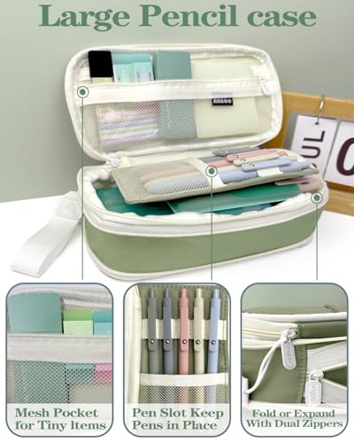 JIZHIYUAN 54X Aesthetic School Supplies with Green Pencil Case for Students - color: Green