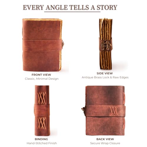 NomadCraftsCo. Vintage Leather Journal - Lock Closure, Book of Shadows Journal, Grimoire Journal, Witch Journal, Vintage Journal 240 pages Antique Deckle Edge Paper - color: Red Brown, size: 7" x 5"
