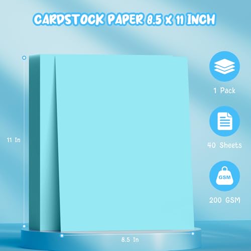 40 Sheets Blue Cardstock Paper 8.5 x 11, Light Blue Card Stock Paper | Thick Cardstock Printer Paper 8.5 x 11, 200 GSM Construction Paper 8 1/2 x 11 for DIY Cards, Invitations, Greeting Cards - color: Blue, size: 8.5x11 IN-40 Sheets