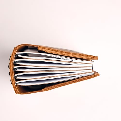 TORAKIP Leather Journal Cover A6 – Handmade Refillable Notebook Cover Fits A6 Inserts 4.1" x 5.8", With 2.2" Spine, 5 Elastic Bands, Pen Holder & Card Pockets (Paper Not Included), Caramel Brown - size: A6