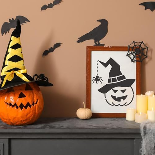 80 Pcs 5 x 5 Inch Halloween Stencils for Painting on Wood, Reusable Happy Pumpkin Spider Web Stencil DIY Ornaments Ghost Paint Template Set for Wall Door Home Decor - style: Halloween