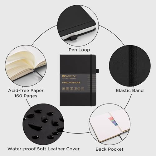&And Per Se Lined Notebooks 3-Pack Gift Set, A5 Hardcover Journals, 160 Pages 100gsm Thick Paper, Journaling Notebook for Office School (Black) - color: Black, style: 3 Pack-Lined