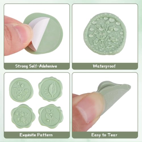 60 Pcs Wax Seal Stickers, Sage Green, 4 Flower Styles - color: Sage Green