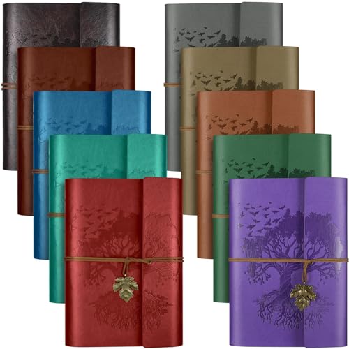 10 Pack PU Leather Journal Notebook, Refillable Journal Bulk, Vintage Travel Journals for Writing, Gift Diary Journal for Women, Men, Girls, 100GSM Lined Paper, Each 160 Pages & 2 Pockets (A6, 5"x7" ) | 5" x 7", 100 GSM Lined Paper, 160 Pages Each, 2 Pock