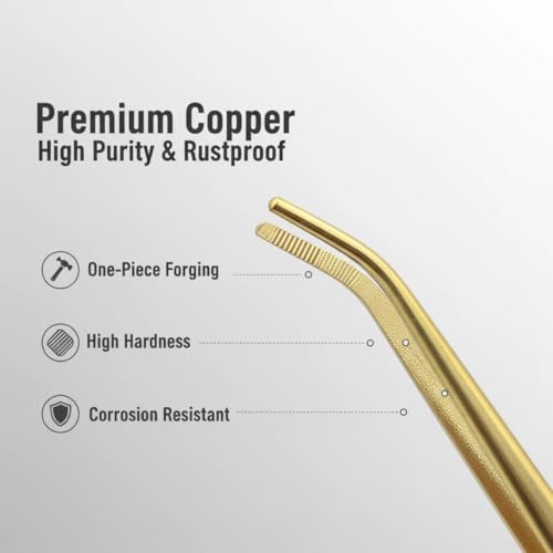 8.5 Inch Curved Tip Copper Tongs - Heavy Duty Precision Tool for Jewelry Making, Soldering, Acid Baths & Pickling