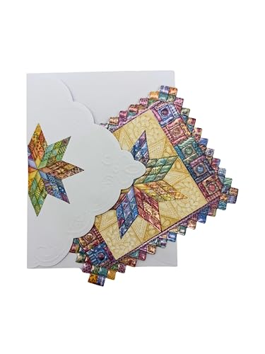 Poster Foundry Star Quilt Boxed Note Cards by Carol Wilson. 10 embossed 4x5 Die-Cut Notecards and Matching Envelopes in Decorative Gift Box with Magnetic Flap. NCP2113 - color: Quilting - Star Quilt, style: 1 Gift Box Set / 10 Cards Total