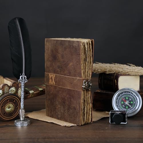 Leather Travel Journal for Men & Women, Deckle Edge Paper & C-Lock Closure (Brown, 7 x 5)