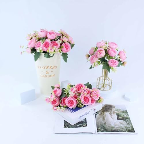 8 Pack Peonies Artificial Flowers Centerpieces for Tables - color: Dark Pink