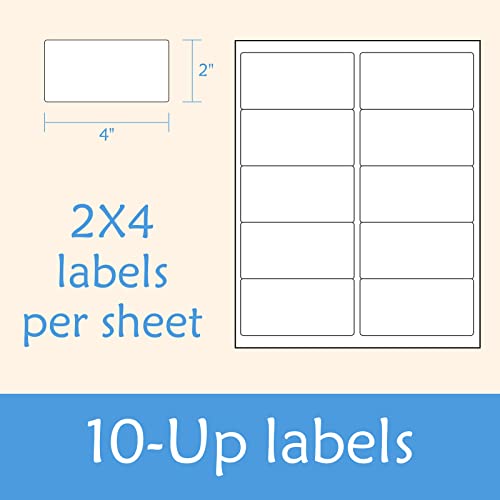 2” x 4” Shipping Labels 2000 Address Labels Printable, White Sticker Label Sheets for Laser Inkjet Printers (10 Labels/Sheet, 200 Sheets) - size: 2" x 4" (10-UP), style: 200 Sheets