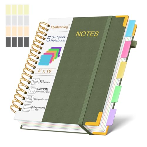 Hardcover Spiral Notebook Journal with Removable Dividers Tabs - color: Green, size: 8"x10"