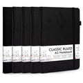5 Pack Journal Notebook Bulk for School, Feela Hardcover Business Notebooks Classic Ruled Lined Journals with Pen Holder for Work Note Taking, with 5 Black Pens, 120 GSM, 5.1”x8.3”, A5, Black - color: 5 Pack black