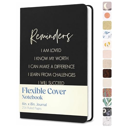 WORLD TRAVELER Eccolo Lined Journal Notebook, Flexi-Cover, Reminders, 256 Ruled Pages, Medium 5.75-x-8.25 inches - color: Reminders
