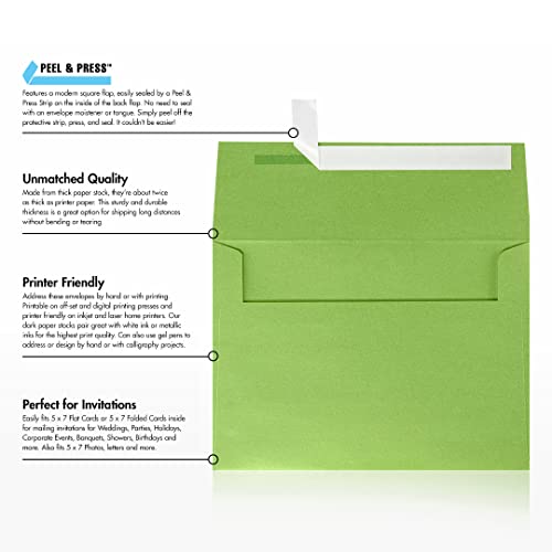 LUXPaper A7 Invitation Envelopes | Peel & Press | 5 1/4" x 7 1/4" | Fairway Metallic | 80lb. Text | 500 Qty - color: Fairway Metallic, size: 500 Qty.