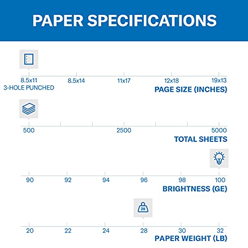 Hammermill Printer Paper, Premium Color 28 lb Copy Paper, 3 Hole - 100 Bright, Made in the USA, 102500R - 1 Ream (500 Sheets) - size: 1 Ream | 500 Sheets, style: 3 Hole (8.5x11)