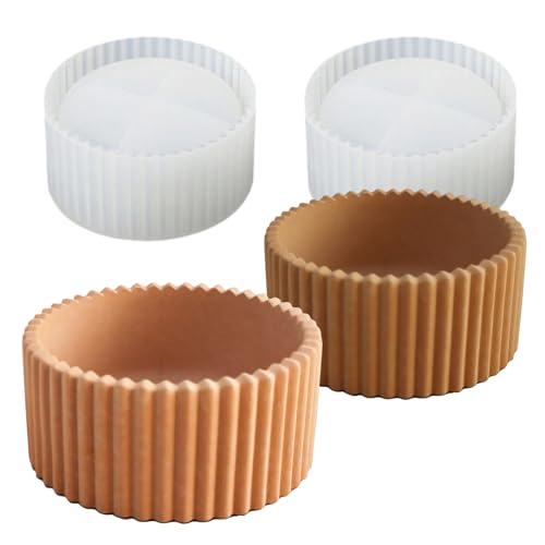 Wehous 2PCS Round Candle Holder Molds, Striped Storage Box Jar Plant Pot Silicone Molds for Epoxy Resin Concrete Cement Plaster, Container Trinket Tray Jewelry Holder Craft Mould DIY Home Ornament - color: 2x round strip