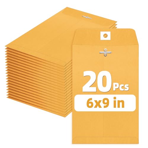 SUNEE Envelops, 6x9 Brown Kraft Envelopes with Clasp Closure, 28-lb Paper Mailing Envelopes, 20 Count, Great for Filing, Storing or Mailing Documents - size: 6x9