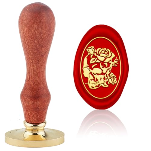Skull Vintage Wax Seal Stamp Skull Rose Sealing Wax Stamps 30x20mm Oval Removable Brass Stamp Head with Wood Handle for Back to School Halloween Envelopes Invitation Gift Packages Decor - style: Skull