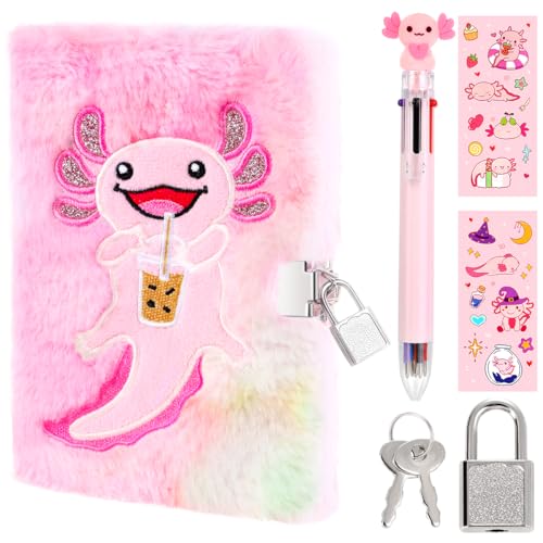 Axolotl Diary with Lock, Plush Journal for Girls Ages 6-8 - style: Axolotl NEW