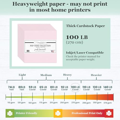 Cardstock Warehouse Pop-Tone Pink Lemonade Cardstock Paper – 25 Sheets, 12 x 12" - 100 lb / 270 GSM Premium Pink Card stock for Die-cutting, Crafts, Scrapbooking, Card Making and DIY Projects - color: Pink Lemonade