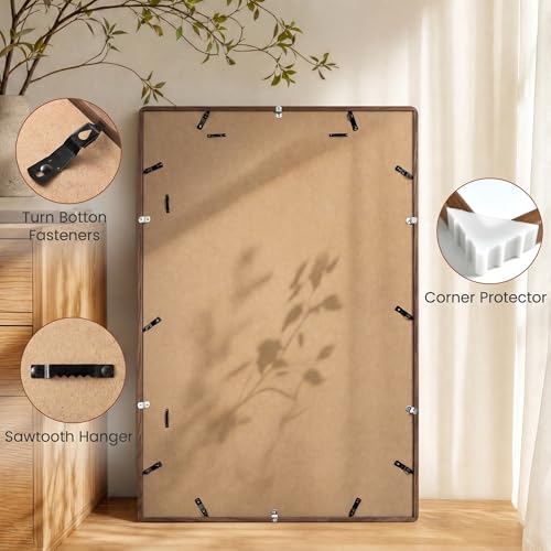 27x40 Picture Frame, USA-Sourced Natural Solid Walnut Wood Photo Frame with HD-Tempered Glass, Handcrafted Rounded Corner 27 by 40 Wooden Frame Matted to 24x36 Photos, Horizontal or Vertical Wall Mounting - color: American Black Walnut, size: 27x40