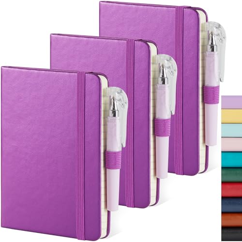 NIRMIRO (3 Pack) Pocket Journal Notebook, Small Mini Notepad with Pens for Work, hardcover A6 Notebook 3.7" x 5.7" College Ruled with 100Gsm Premium Lined Paper, Pearlescent Purple - color: 3 Pearlescent Purple, size: A6