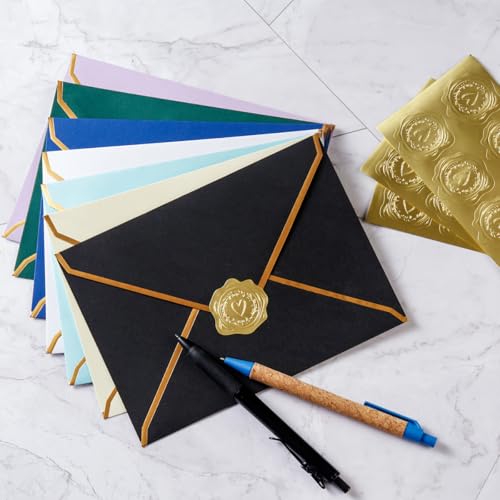 30 Pack 5x7 Envelopes Thick Paper Cream Color, 7.24x5.24 inches | Gold Border, A7 Greeting Cards Envelopes, Includes Stickers, For Invitation - color: Cream Color, size: 7.24x5.24 inches